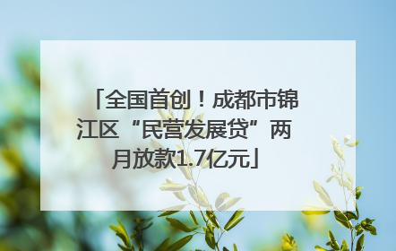 全国首创！成都市锦江区“民营发展贷”两月放款1.7亿元